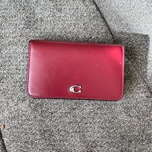 Coach Red Compact Wallet with Silver Accent